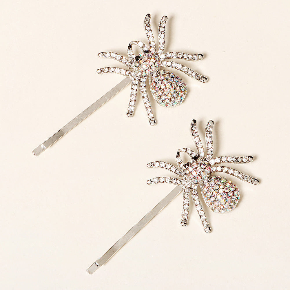 Wholesale Halloween Colorful Rhinestone Spider Alloy Straight Hair Clip
